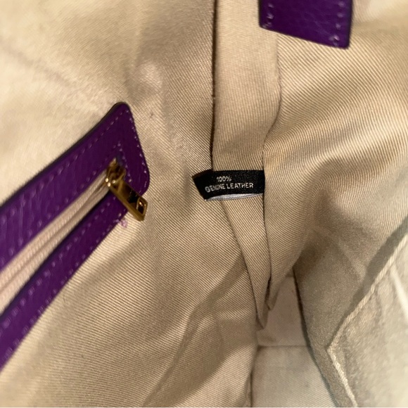 Ora Delphine Purple Pebbled Genuine Leather Two Zipper Purse Gold Hardware - Picture 9 of 12